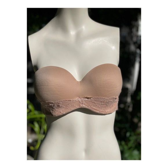 Victoria's Secret Body By Victoria Lined Strapless Bra Nude 34DD Lace Detail - Picture 1 of 9